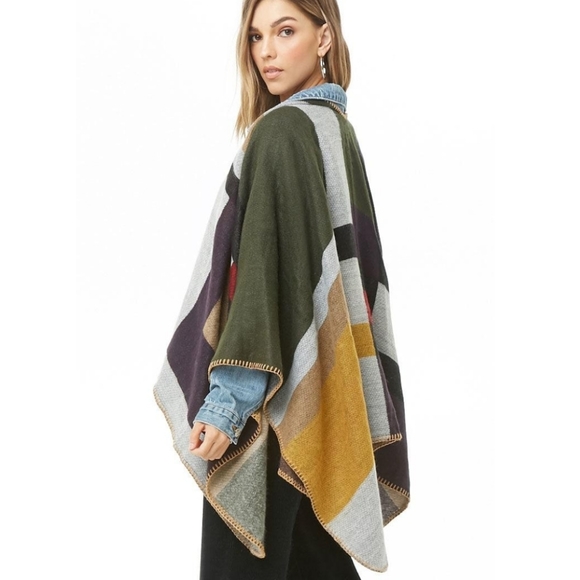 Forever 21 Woven Heart Color Block Poncho - Picture 2 of 6